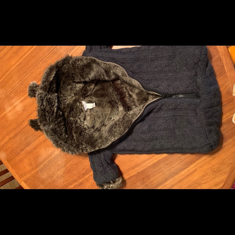 Knit and faux fur baby bunting